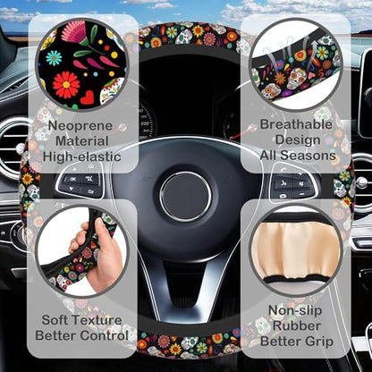 Day of The Dead Sugar Skull Steering Wheel Cover - Image 3