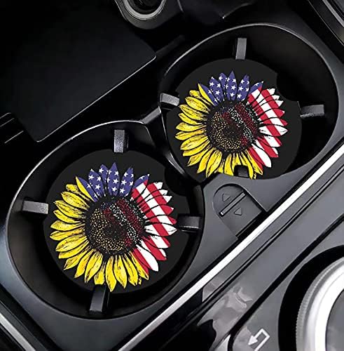 Sunflower & USA Flag 2.56" Car Coasters 2-Pack by LogHog