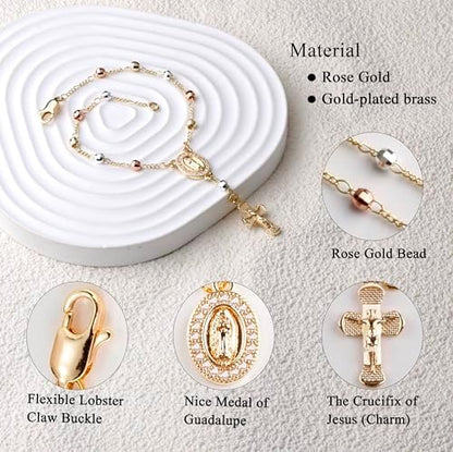 Gold Plated Beads Catholic Guadalupe Car Rearview Mirror Rosary - Image 4