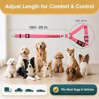 Dog Seat Belt for Car 2 Pack, 3-in-1 Adjustable-Length Bungee Tether - Image 6