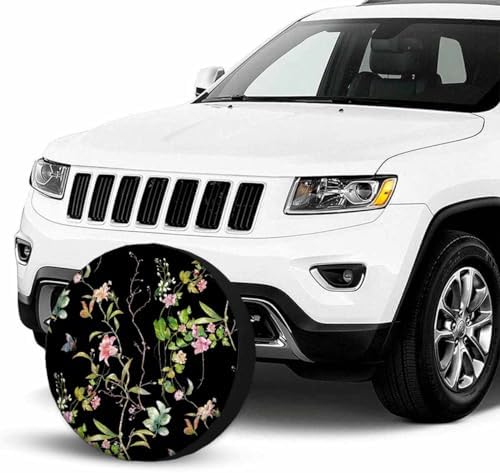 Leaves Flowers Spare Tire Cover Watercolor Black Background Wheel Covers - Image 3