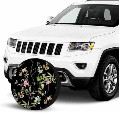 Leaves Flowers Spare Tire Cover Watercolor Black Background Wheel Covers - Image 3