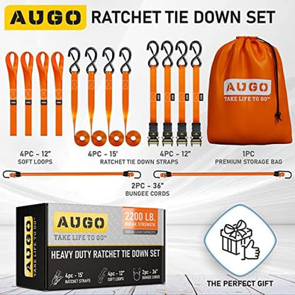 AUGO Ratchet Straps Heavy Duty 4 Pack -15 FT - 2200 LB Break Strength – Ratchet - Image 5