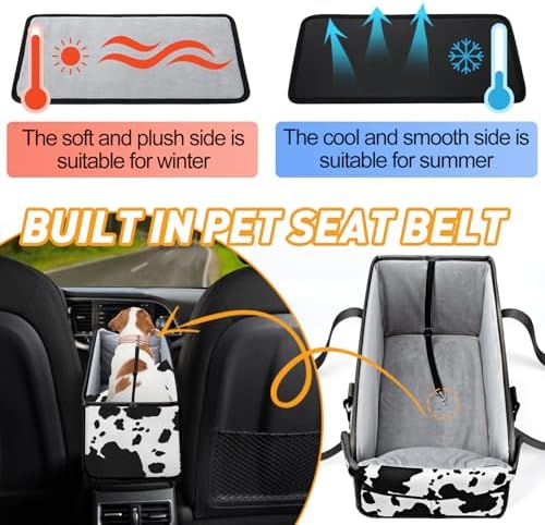 Portable Dog Car Seat for Small Dogs, Puppy Car Seat, Cow Pattern - Image 6