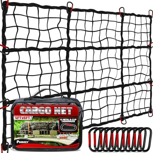 4'x6' Cargo Net for Pickup Truck Bed Stretch to 8'x12' Heavy-Duty 10mm Bed Net by Pamazy