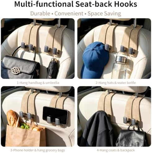 Amooca Car Headrest Hooks 4-Pack Suede Seat Organizer - Image 4