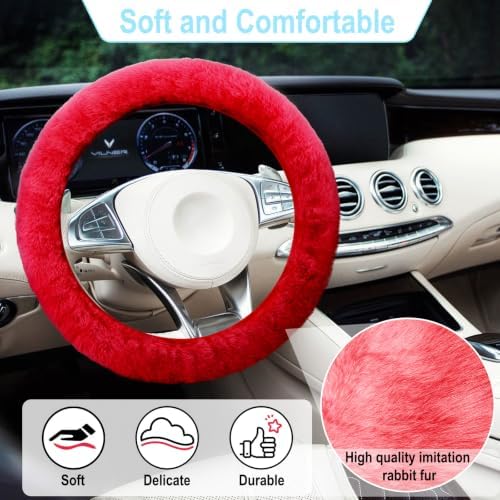 BFXM 3 PCS Fluffy Steering Wheel Cover Set - Image 4