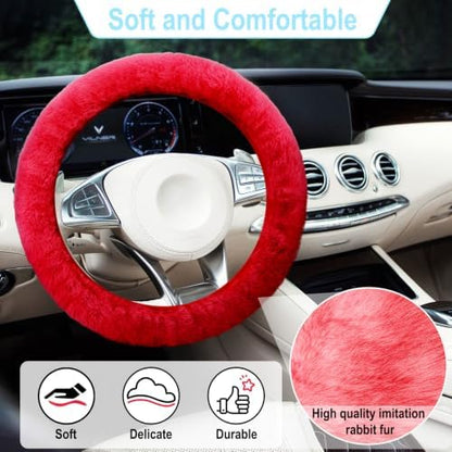 BFXM 3 PCS Fluffy Steering Wheel Cover Set - Image 4