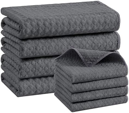 Homaxy Microfiber Kitchen Towels and Dishcloths Sets, 8 Pack, Dark Grey by Homaxy