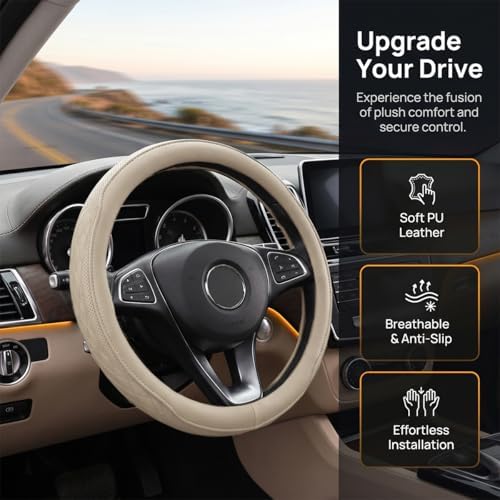 Zpana 14.5-15" Car Steering Wheel Cover, Breathable Soft Leather - Image 4
