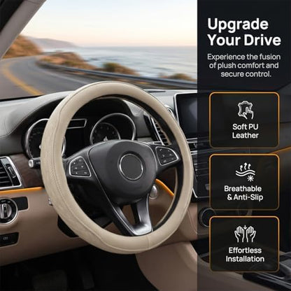 Zpana 14.5-15" Car Steering Wheel Cover, Breathable Soft Leather - Image 4