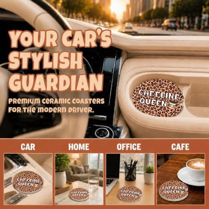 Leopard Print Coffee Car Coasters, Caffeine Queen Coquette Cup Holders - Image 4