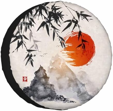 Ink Painting Spare Tire Cover Japanese Bamboo Tree Sunshine Mountains Wheel by NOMEDOGYIM
