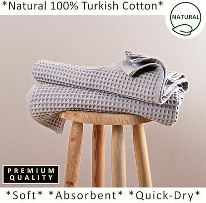 PÜSKÜL Natural 100% Turkish Cotton Waffle Bath Towels Set of 2, Extra-Large - Image 5