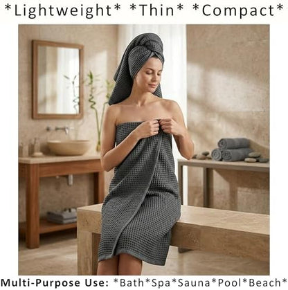PÜSKÜL Natural 100% Turkish Cotton Waffle Bath Towels Set of 2, Extra-Large - Image 2