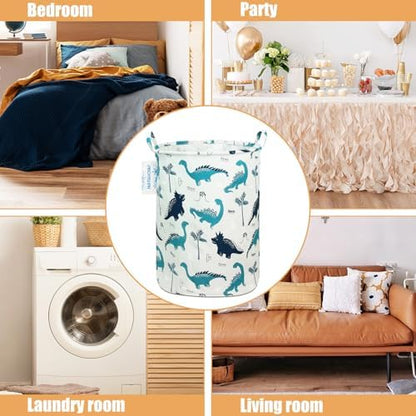 Round Laundry Basket Collapsible Storage Hamper Organizer Full Dinosaur - Image 3