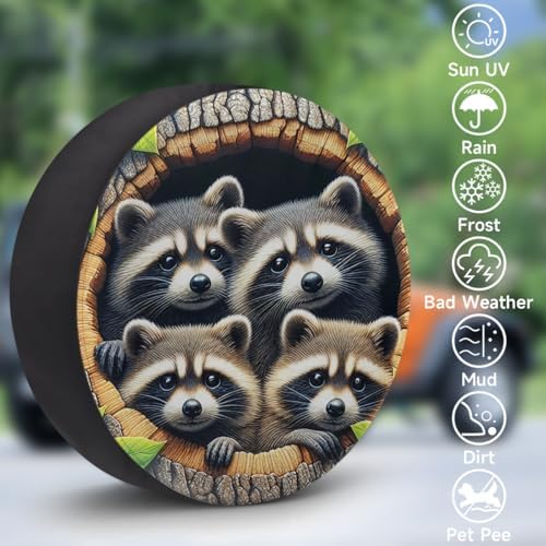 Rv Spare Tire Cover Wheel Funny Animal Raccoon Tire Covers Wheel Protectors - Image 3