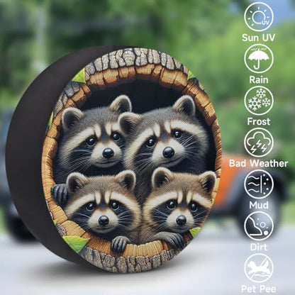 Rv Spare Tire Cover Wheel Funny Animal Raccoon Tire Covers Wheel Protectors - Image 3