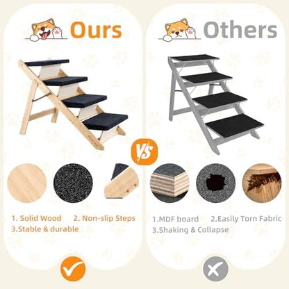 MEWANG Wood Pet Stairs, 4-Step Dog Stairs - Image 3