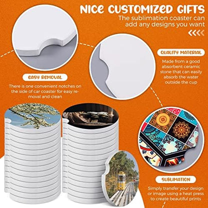 Frienda 100 Pieces Ceramic Car Sublimation Blanks Cupholders Sandstone DIY - Image 3