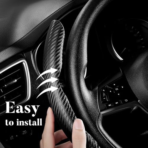 Carbon Fiber Steering Wheel Cover Universal 3pcs Protector Matte Black - Image 4