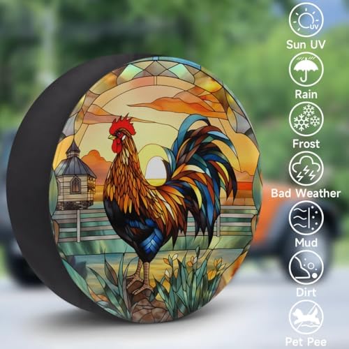 Spare Tire Cover for RV Trailer, Glass Rooster Tire Covers Universal Fit for - Image 3