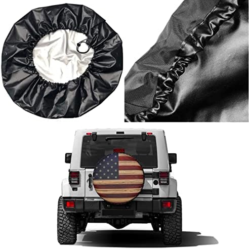 American Flag Reclaimed Wood Spare Tire Cover Dust-Proof Wheel Tire Cover Fit - Image 5