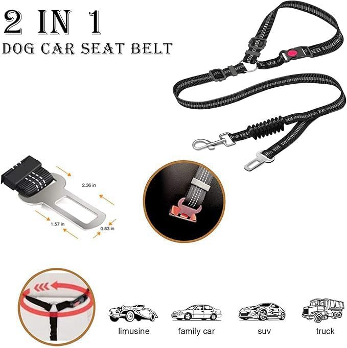 Pink 2-in-1 Dog Seat Belt for car, Adjustable Safety Leash - Image 2