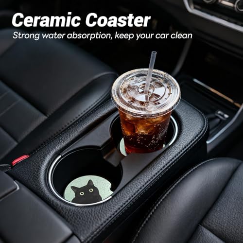 Car Cup Holder Ceramic Coasters 2 Pack, 2.56 in Anti Slip Absorbent Coaster - Image 2