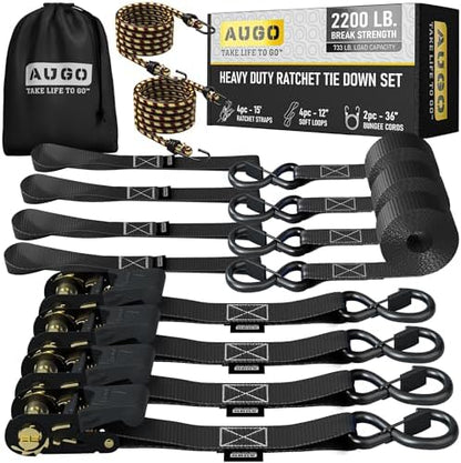 AUGO Ratchet Straps Heavy Duty 4 Pack -15 FT - 2200 LB Break Strength – Ratchet by AUGO