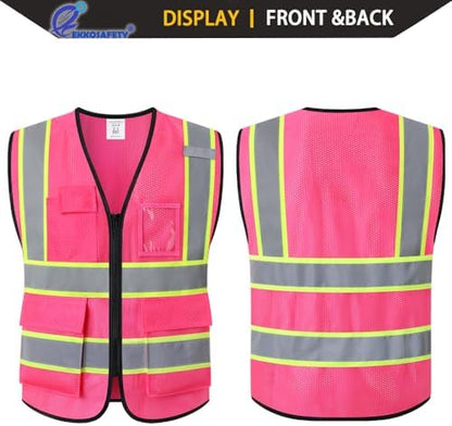 Hi Vis Reflective Safety Vest for Men Women, Hot Pink - Image 5