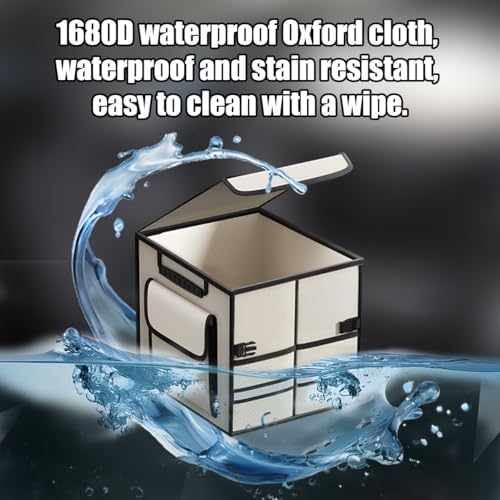 Car Trunk Organizer with Lid Collapsible Oxford Cloth Beige - Image 3