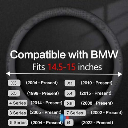 Leather Car Steering Wheel Cover, Tricolor Sporty Style, Breathable - Image 3