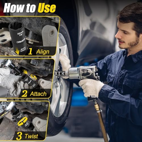 Topec 17mm x 19mm Flip Lug Nut Extractor, 1/2" Drive Lug Nut Removal Tool - Image 7