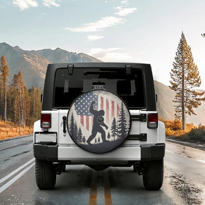 18 Inch American Flag Forest Mountainous Powerful Pose Leather Spare Tire Cover by Unknown
