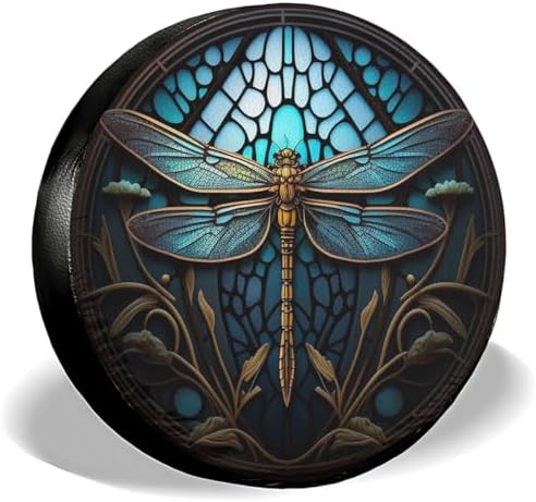 GENANY Blue Dragonfly Art Thick PVC Leather Spare Tire Cover Size 16 by GENANY