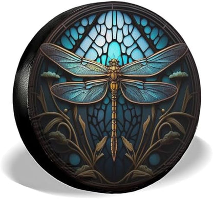 GENANY Blue Dragonfly Art Thick PVC Leather Spare Tire Cover Size 16 by GENANY