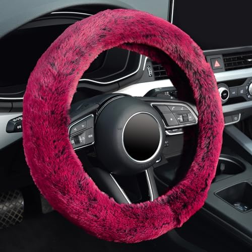 KAFEEK Fluffy Winter Steering Wheel Cover, Universal 15 Inch, Brilliant Red by KAFEEK