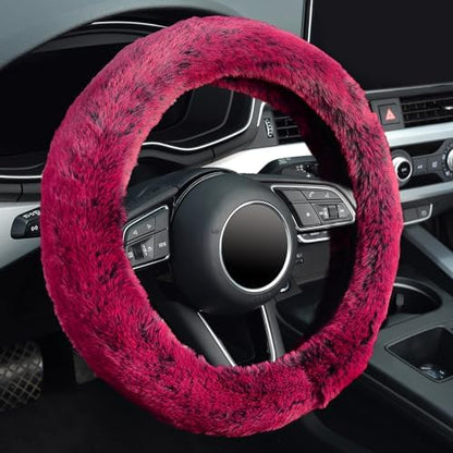 KAFEEK Fluffy Winter Steering Wheel Cover, Universal 15 Inch, Brilliant Red by KAFEEK