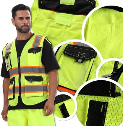 JKSafety Safety Vest for Men Women Hi Vis Reflective Vest JK220 Yellow M - Image 6