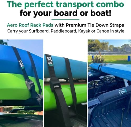 COR Surf Aero Roof Rack Pads, No-Scratch Tie Down Straps, 19in Wide 10ft - Image 3