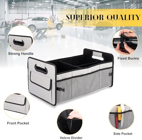 JiatuA Car Trunk Organizer, Collapsible Car Organizers and Storage Grey - Image 2