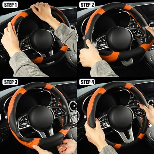 Black Orange Microfiber Leather Steering Wheel Cover 15 inch - Image 6