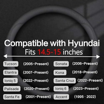 Leather Car Steering Wheel Cover, Breathable Laser-Perforated, Pure Black - Image 3
