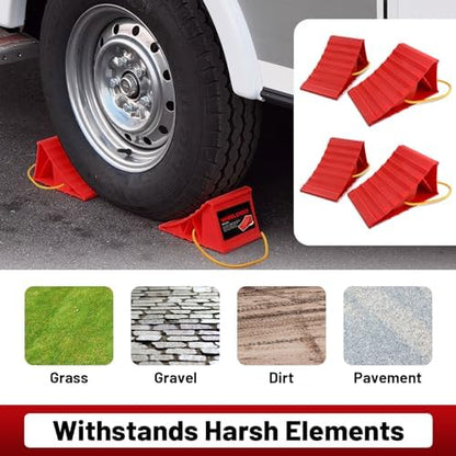 HOXWELL 2 Pair Wheel Chocks for Travel Trailers, Non Slip Heavy Duty Red Wheel - Image 5