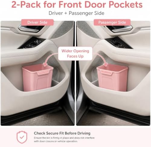 Pink Car Door Trash Can 2 Pack, Mini Silicone Auto Garbage Bin - Image 4