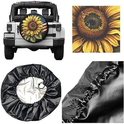 Spare Tire Cover USA Flag Sunflower Wheel Covers 17 Inch No Camera Hole - Image 5