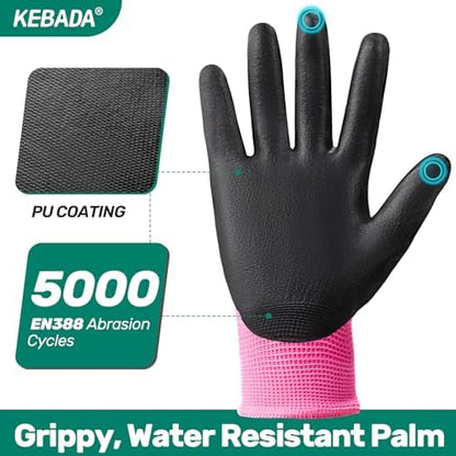 Kebada W1 Safety Work Gloves Women, Touchscreen, PU Coated, 12 Pairs - Image 4