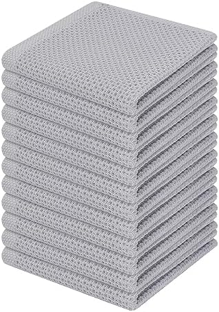 Homaxy 100% Cotton Waffle Weave Kitchen Dish Cloths 12-Pack, Light Gray by Homaxy