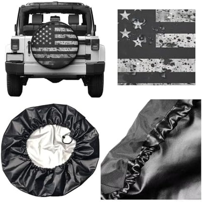 Black American Flag Tire Covers US Flags Pattern Tire Wheel Protector - Image 3